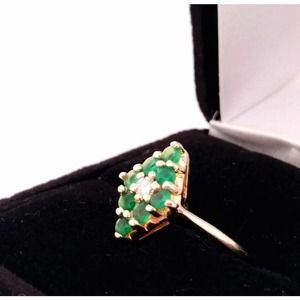 14K GOLD Natural Diamond & Emerald Ring Size 7,8,9,10,11,12 14K GOLD